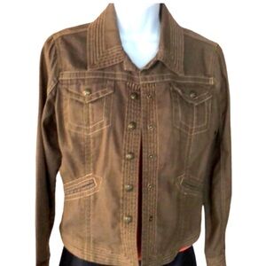 LIVE A LITTLE brown snap front long sleeve jacket